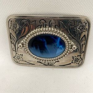 Silver Belt Buckle with Blue Stone